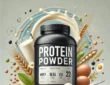 DALL·E 2025 02 17 21.55.00 A high quality digital illustration of a protein powder container with a scoop of powder next to it. The container should be labeled Protein Powder