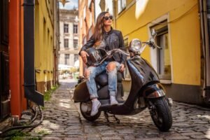girl sunglasses wearing leather jacket ripped