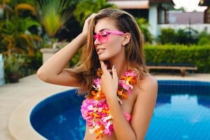 sexy woman summer vacation having fun pool