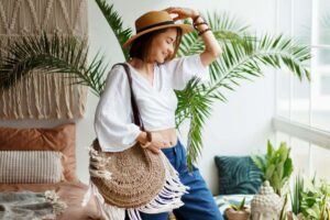 playful bohemian woman posing stylish